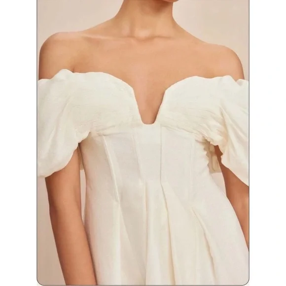 Cult Gaia Lissett Mini Dress Off White Cream Puff Sleeve Fit & Flare Small